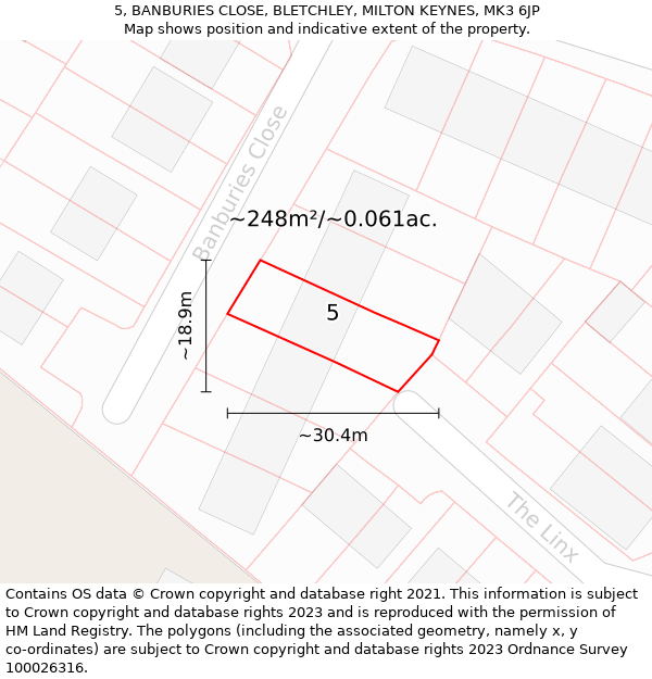 5, BANBURIES CLOSE, BLETCHLEY, MILTON KEYNES, MK3 6JP: Plot and title map