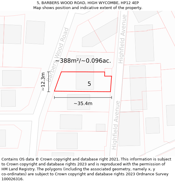 5, BARBERS WOOD ROAD, HIGH WYCOMBE, HP12 4EP: Plot and title map