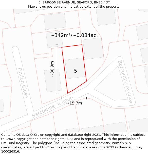 5, BARCOMBE AVENUE, SEAFORD, BN25 4DT: Plot and title map