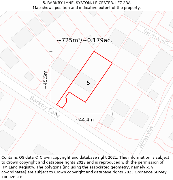 5, BARKBY LANE, SYSTON, LEICESTER, LE7 2BA: Plot and title map