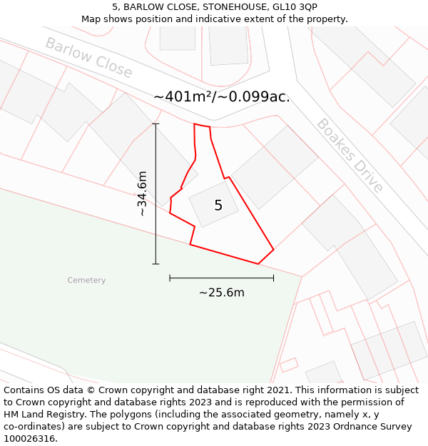 5, BARLOW CLOSE, STONEHOUSE, GL10 3QP: Plot and title map