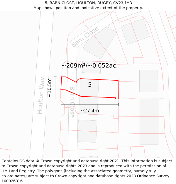 5, BARN CLOSE, HOULTON, RUGBY, CV23 1AB: Plot and title map