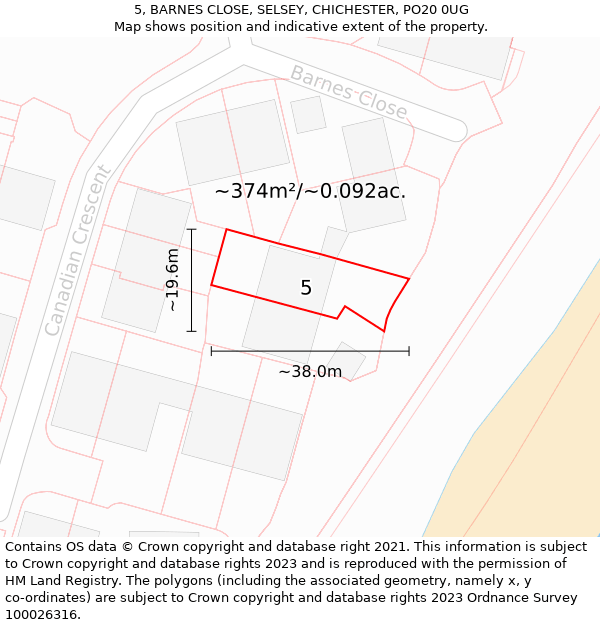 5, BARNES CLOSE, SELSEY, CHICHESTER, PO20 0UG: Plot and title map