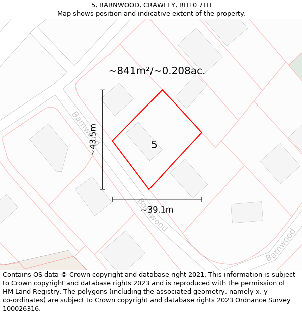 5, BARNWOOD, CRAWLEY, RH10 7TH: Plot and title map