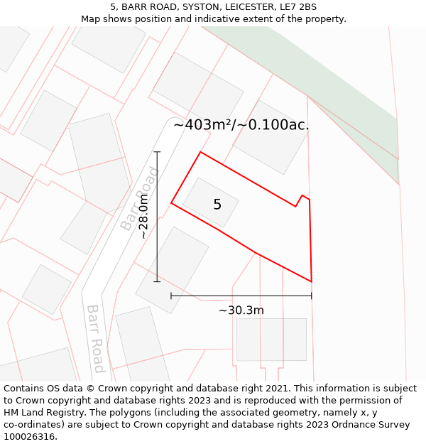 5, BARR ROAD, SYSTON, LEICESTER, LE7 2BS: Plot and title map
