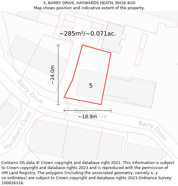 5, BARRY DRIVE, HAYWARDS HEATH, RH16 4UD: Plot and title map
