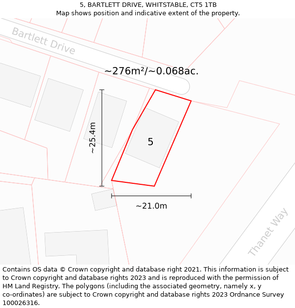 5, BARTLETT DRIVE, WHITSTABLE, CT5 1TB: Plot and title map