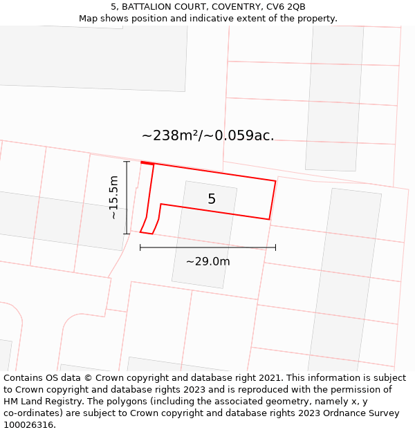 5, BATTALION COURT, COVENTRY, CV6 2QB: Plot and title map