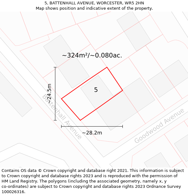 5, BATTENHALL AVENUE, WORCESTER, WR5 2HN: Plot and title map