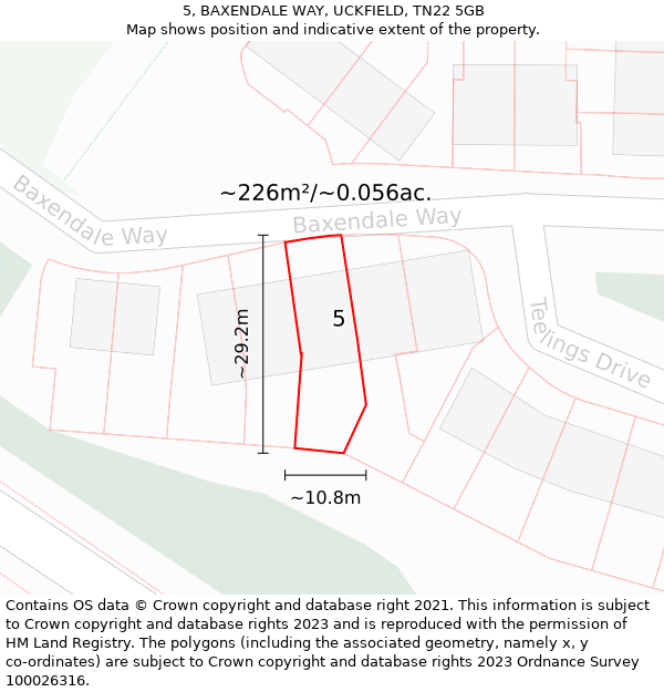5, BAXENDALE WAY, UCKFIELD, TN22 5GB: Plot and title map