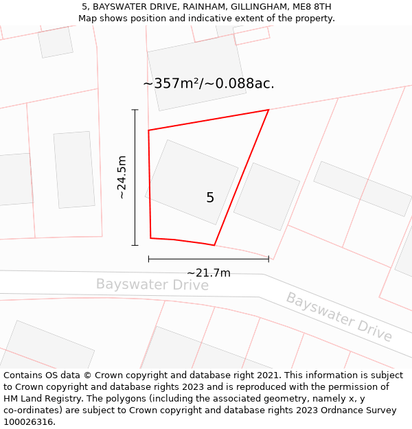 5, BAYSWATER DRIVE, RAINHAM, GILLINGHAM, ME8 8TH: Plot and title map