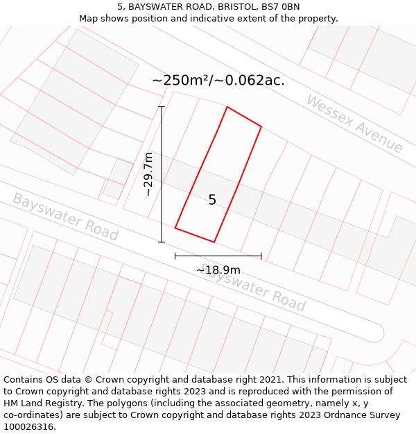 5, BAYSWATER ROAD, BRISTOL, BS7 0BN: Plot and title map