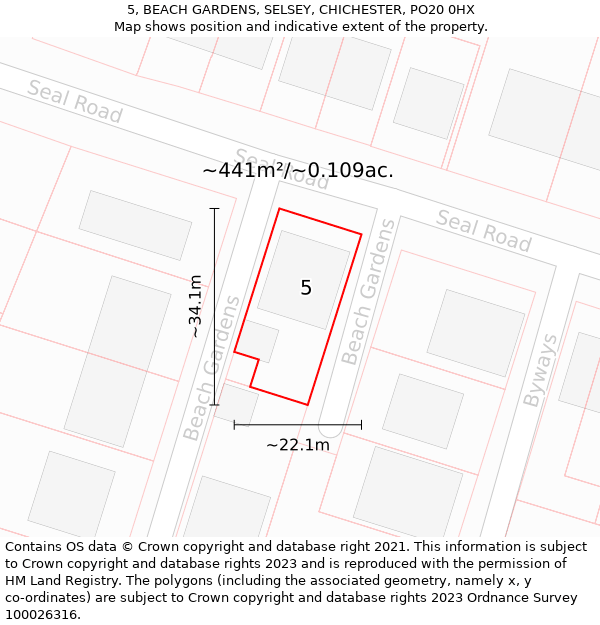 5, BEACH GARDENS, SELSEY, CHICHESTER, PO20 0HX: Plot and title map