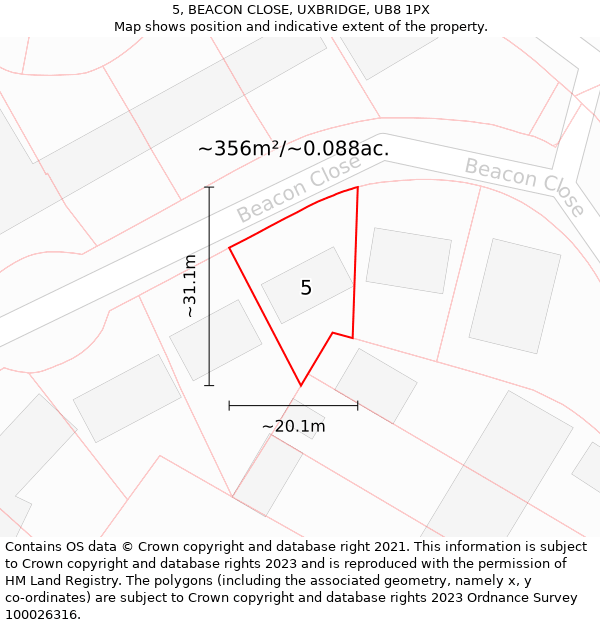 5, BEACON CLOSE, UXBRIDGE, UB8 1PX: Plot and title map