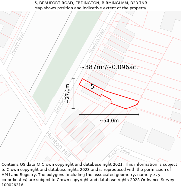 5, BEAUFORT ROAD, ERDINGTON, BIRMINGHAM, B23 7NB: Plot and title map