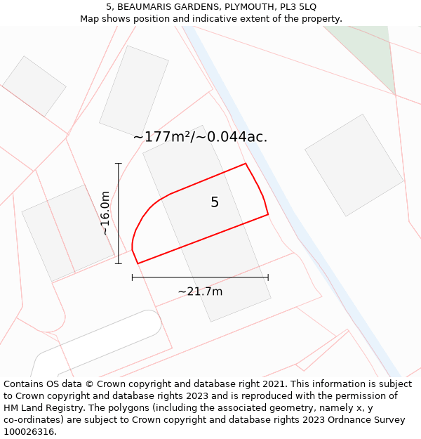 5, BEAUMARIS GARDENS, PLYMOUTH, PL3 5LQ: Plot and title map