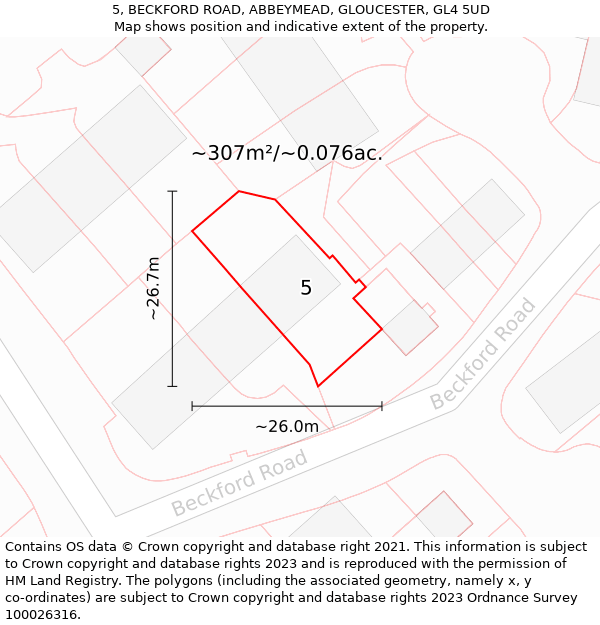 5, BECKFORD ROAD, ABBEYMEAD, GLOUCESTER, GL4 5UD: Plot and title map