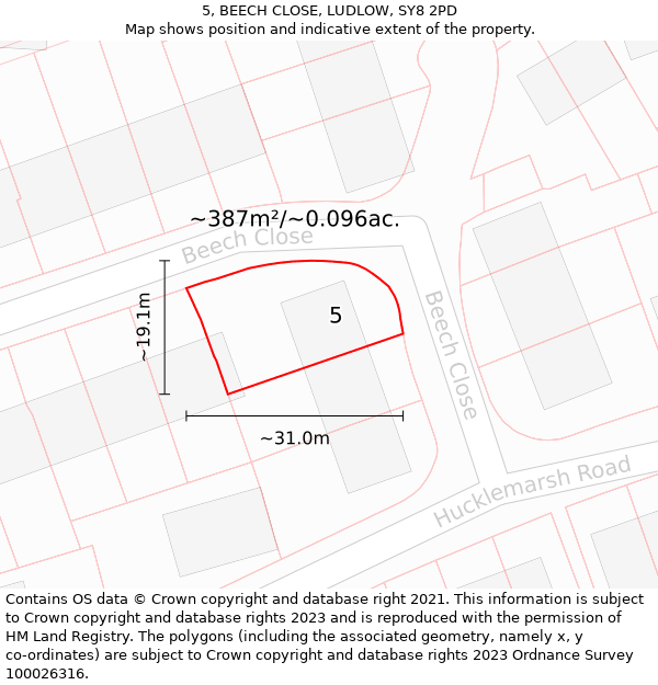 5, BEECH CLOSE, LUDLOW, SY8 2PD: Plot and title map