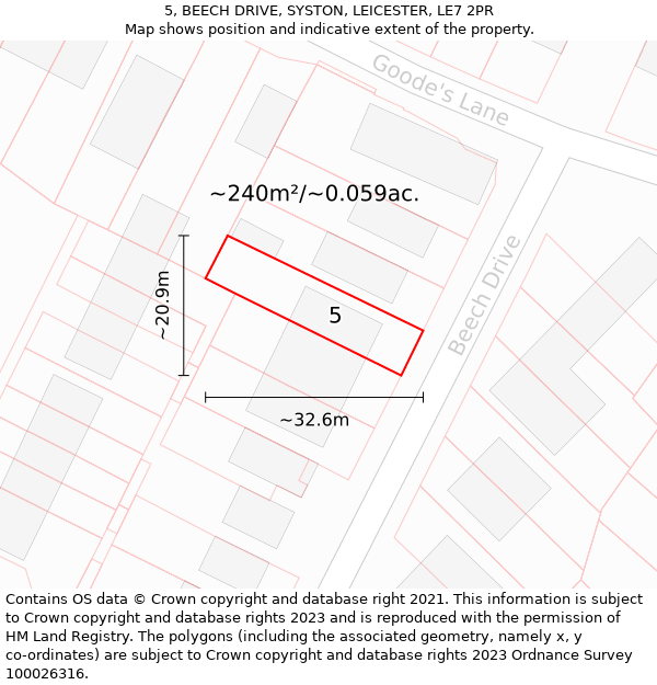 5, BEECH DRIVE, SYSTON, LEICESTER, LE7 2PR: Plot and title map