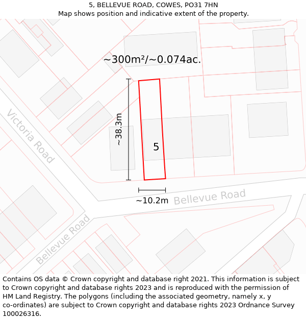 5, BELLEVUE ROAD, COWES, PO31 7HN: Plot and title map