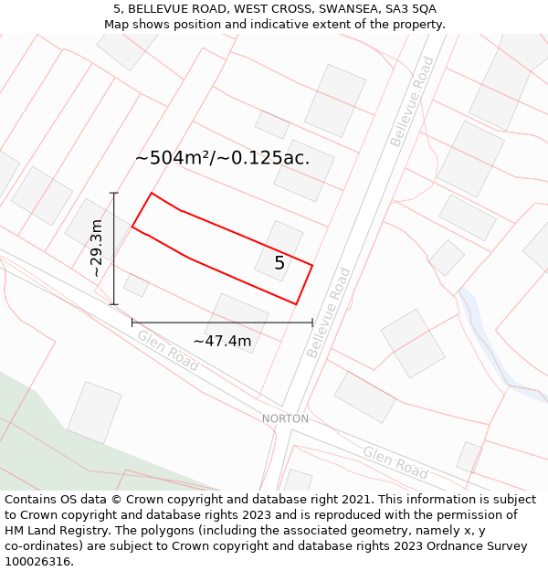 5, BELLEVUE ROAD, WEST CROSS, SWANSEA, SA3 5QA: Plot and title map