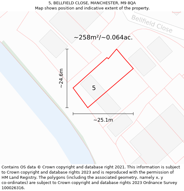 5, BELLFIELD CLOSE, MANCHESTER, M9 8QA: Plot and title map