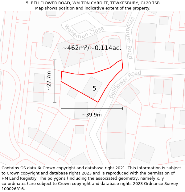 5, BELLFLOWER ROAD, WALTON CARDIFF, TEWKESBURY, GL20 7SB: Plot and title map