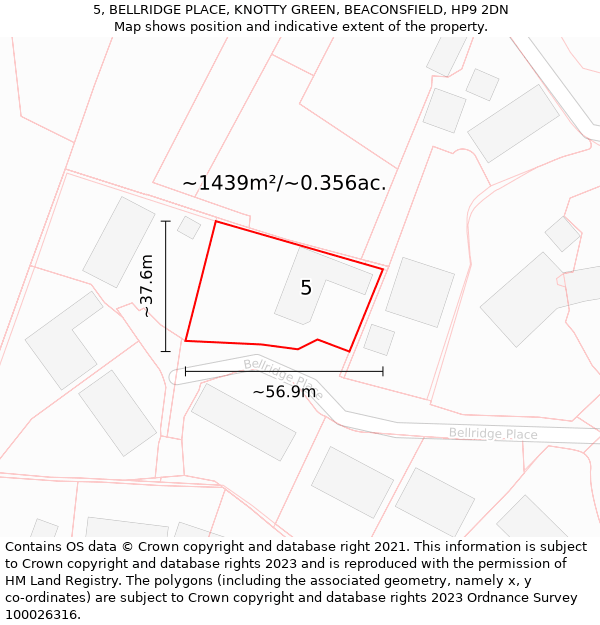 5, BELLRIDGE PLACE, KNOTTY GREEN, BEACONSFIELD, HP9 2DN: Plot and title map