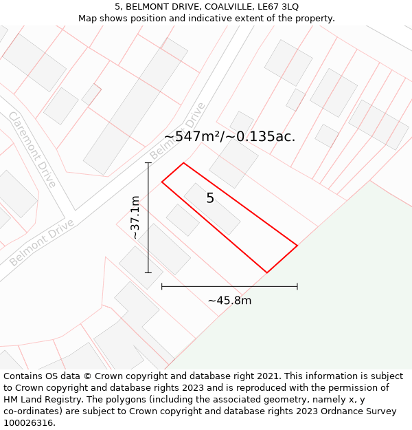 5, BELMONT DRIVE, COALVILLE, LE67 3LQ: Plot and title map