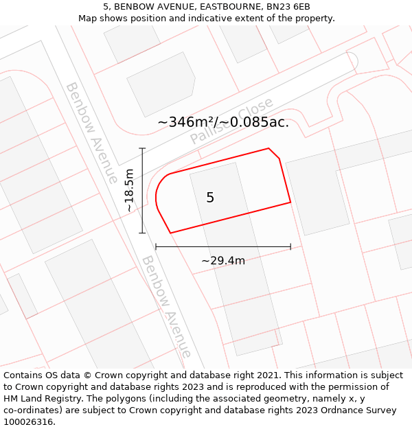 5, BENBOW AVENUE, EASTBOURNE, BN23 6EB: Plot and title map