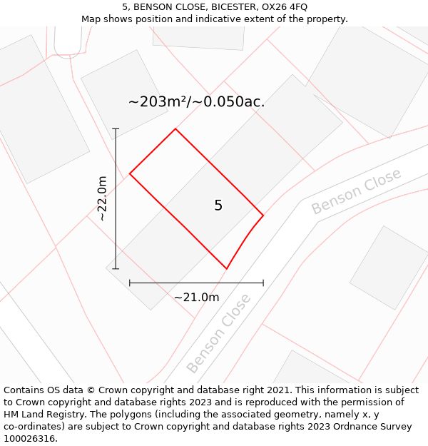 5, BENSON CLOSE, BICESTER, OX26 4FQ: Plot and title map