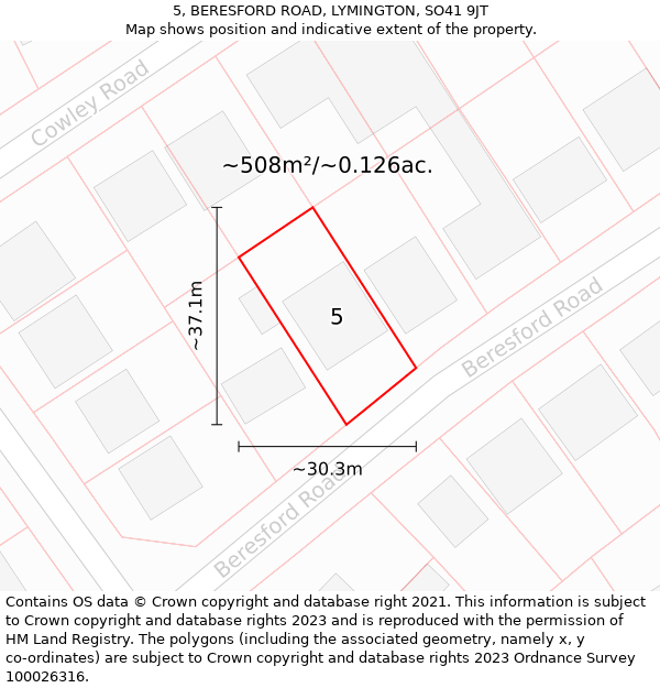 5, BERESFORD ROAD, LYMINGTON, SO41 9JT: Plot and title map