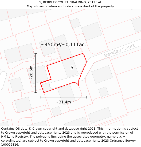 5, BERKLEY COURT, SPALDING, PE11 1AL: Plot and title map