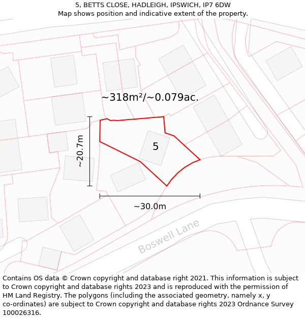 5, BETTS CLOSE, HADLEIGH, IPSWICH, IP7 6DW: Plot and title map