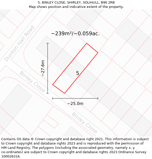 5, BINLEY CLOSE, SHIRLEY, SOLIHULL, B90 2RB: Plot and title map