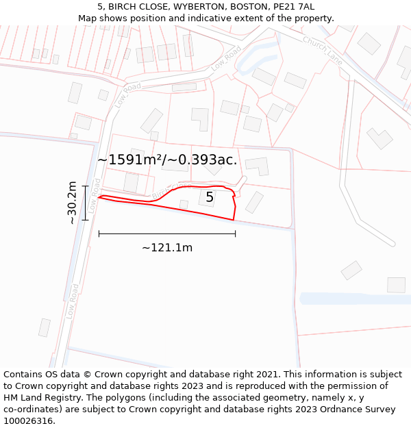 5, BIRCH CLOSE, WYBERTON, BOSTON, PE21 7AL: Plot and title map