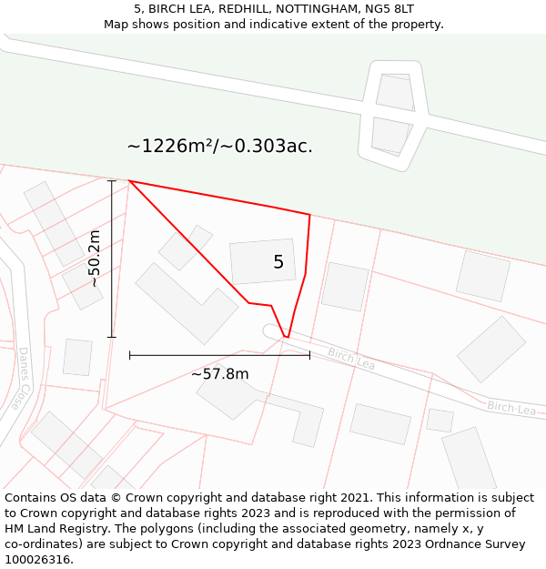 5, BIRCH LEA, REDHILL, NOTTINGHAM, NG5 8LT: Plot and title map