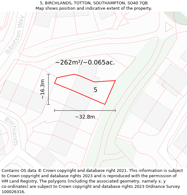 5, BIRCHLANDS, TOTTON, SOUTHAMPTON, SO40 7QB: Plot and title map