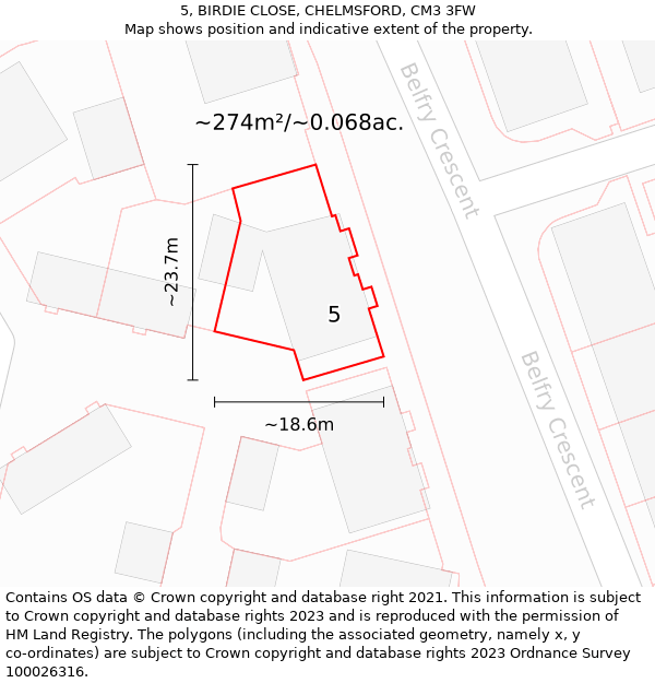 5, BIRDIE CLOSE, CHELMSFORD, CM3 3FW: Plot and title map