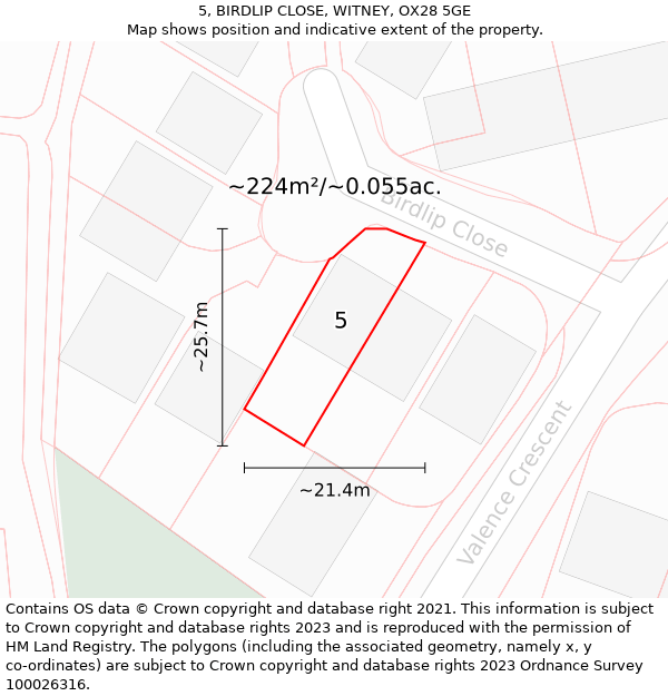 5, BIRDLIP CLOSE, WITNEY, OX28 5GE: Plot and title map