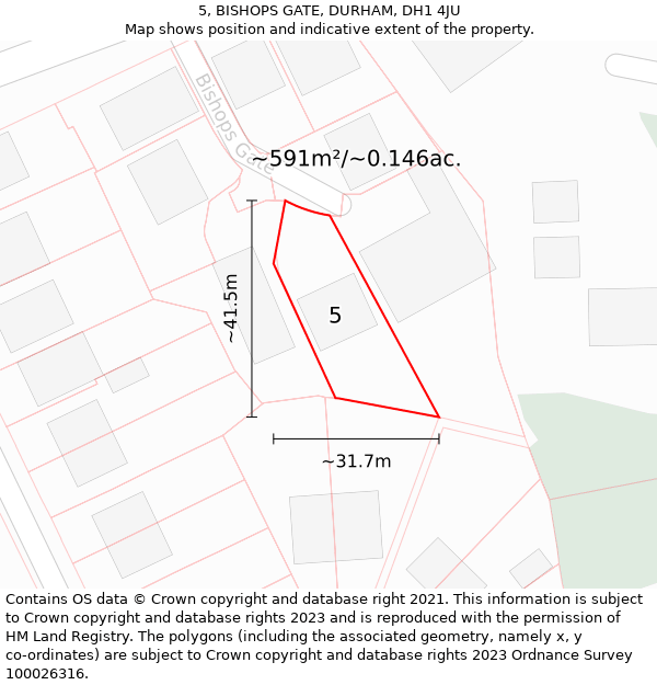 5, BISHOPS GATE, DURHAM, DH1 4JU: Plot and title map