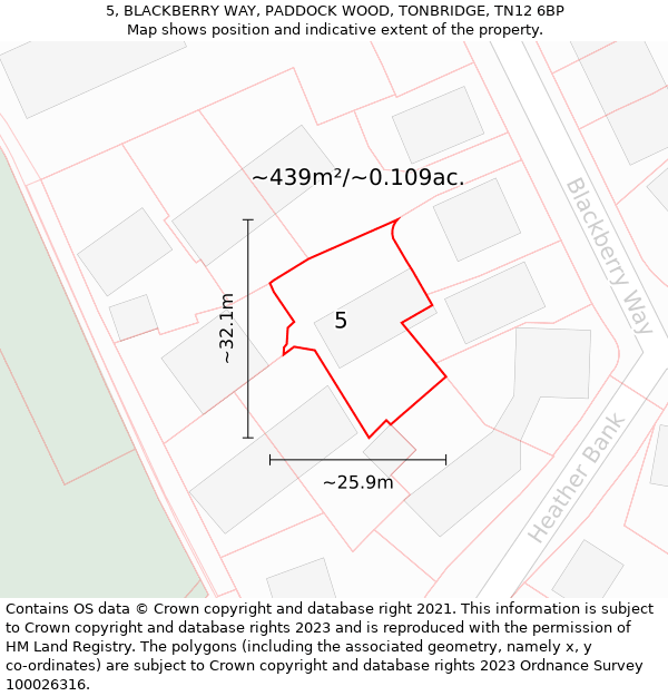 5, BLACKBERRY WAY, PADDOCK WOOD, TONBRIDGE, TN12 6BP: Plot and title map