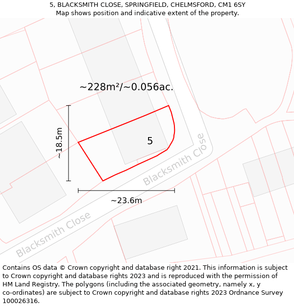 5, BLACKSMITH CLOSE, SPRINGFIELD, CHELMSFORD, CM1 6SY: Plot and title map