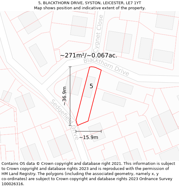 5, BLACKTHORN DRIVE, SYSTON, LEICESTER, LE7 1YT: Plot and title map