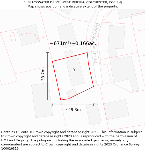 5, BLACKWATER DRIVE, WEST MERSEA, COLCHESTER, CO5 8NJ: Plot and title map