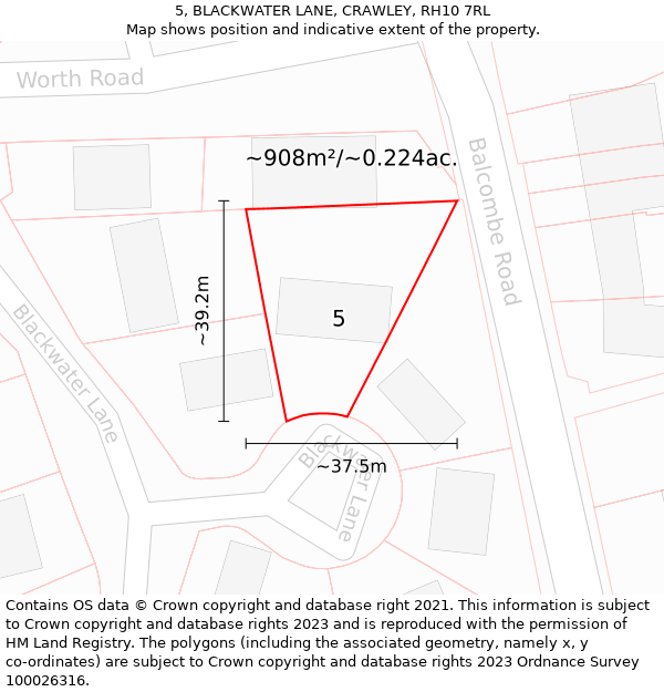 5, BLACKWATER LANE, CRAWLEY, RH10 7RL: Plot and title map