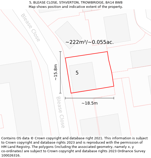 5, BLEASE CLOSE, STAVERTON, TROWBRIDGE, BA14 8WB: Plot and title map