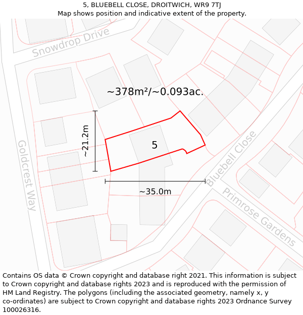 5, BLUEBELL CLOSE, DROITWICH, WR9 7TJ: Plot and title map