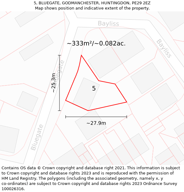 5, BLUEGATE, GODMANCHESTER, HUNTINGDON, PE29 2EZ: Plot and title map