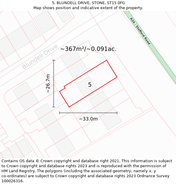 5, BLUNDELL DRIVE, STONE, ST15 0FG: Plot and title map